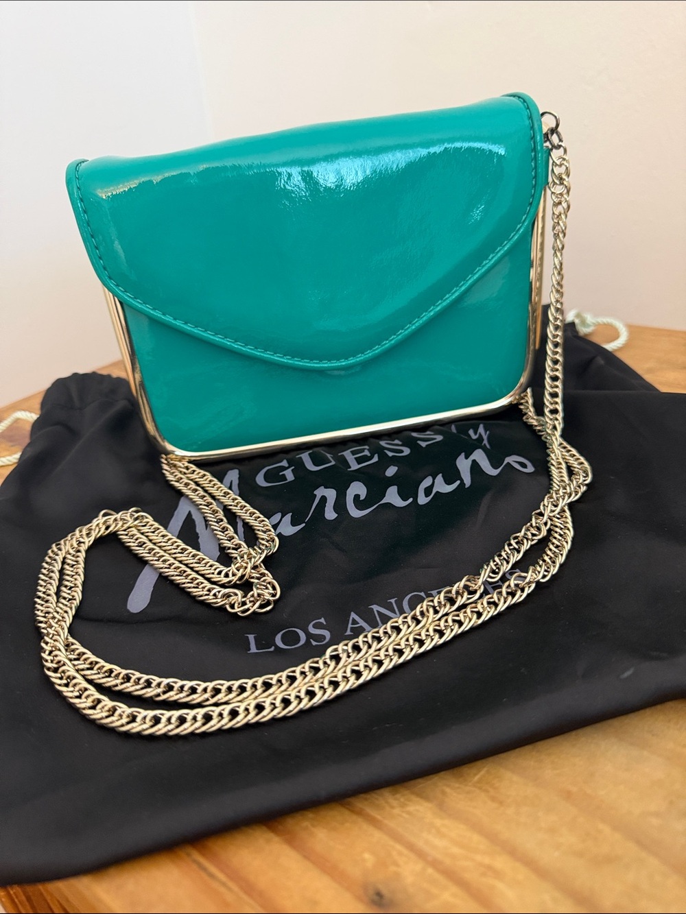 Vintage GUESS by Marciano Emerald Green Patent Leather Clutch Shoulder Bag